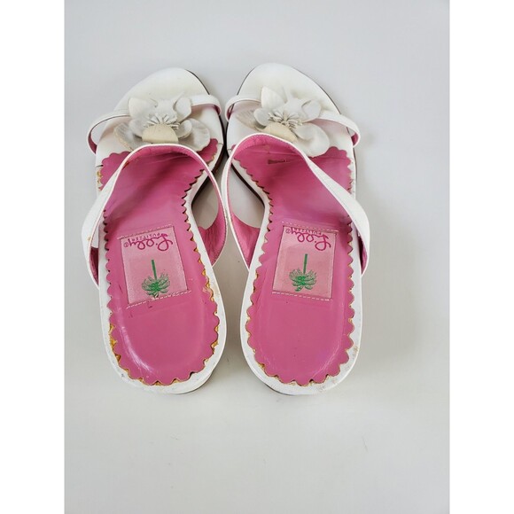 Lilly Pulitzer White Leather Flower Kitten Heel Sandals Size 8.5 - Picture 4 of 11